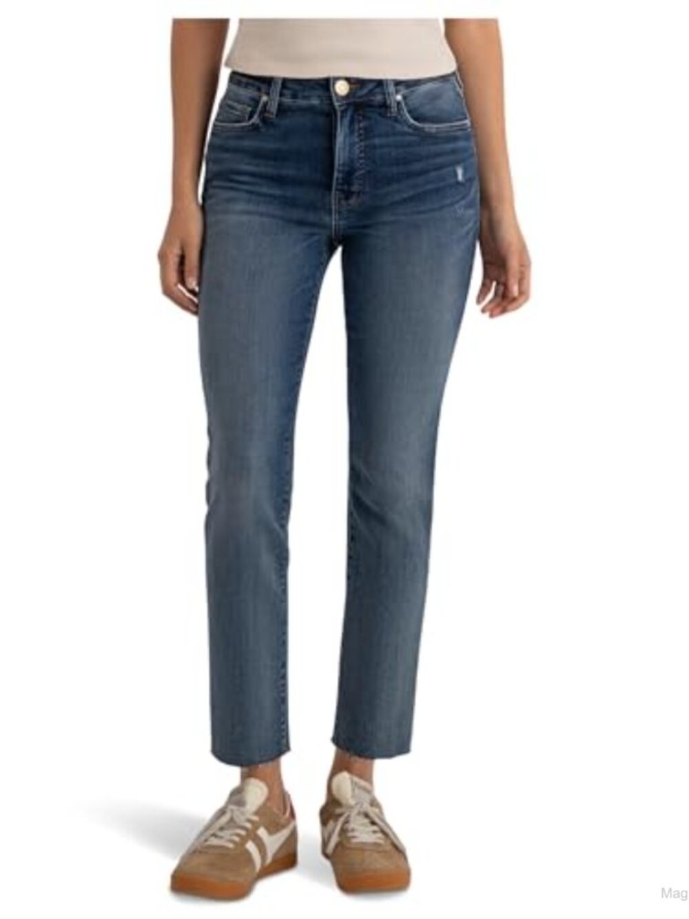 High-Rise Fab Ab Ankle Straight Raw Hem Stretch Cotton Blend Jeans